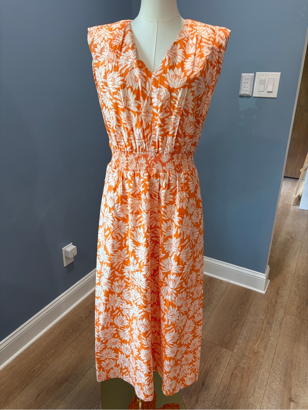 Alfani Orange & Cream Floral Linen Blend Maxi Dress Size M
